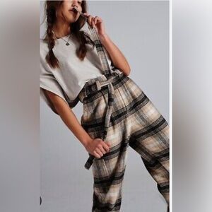 FREE PEOPLE KYE WOOL TROUSERS PLAID HIGH WAIST BELTED PANTS